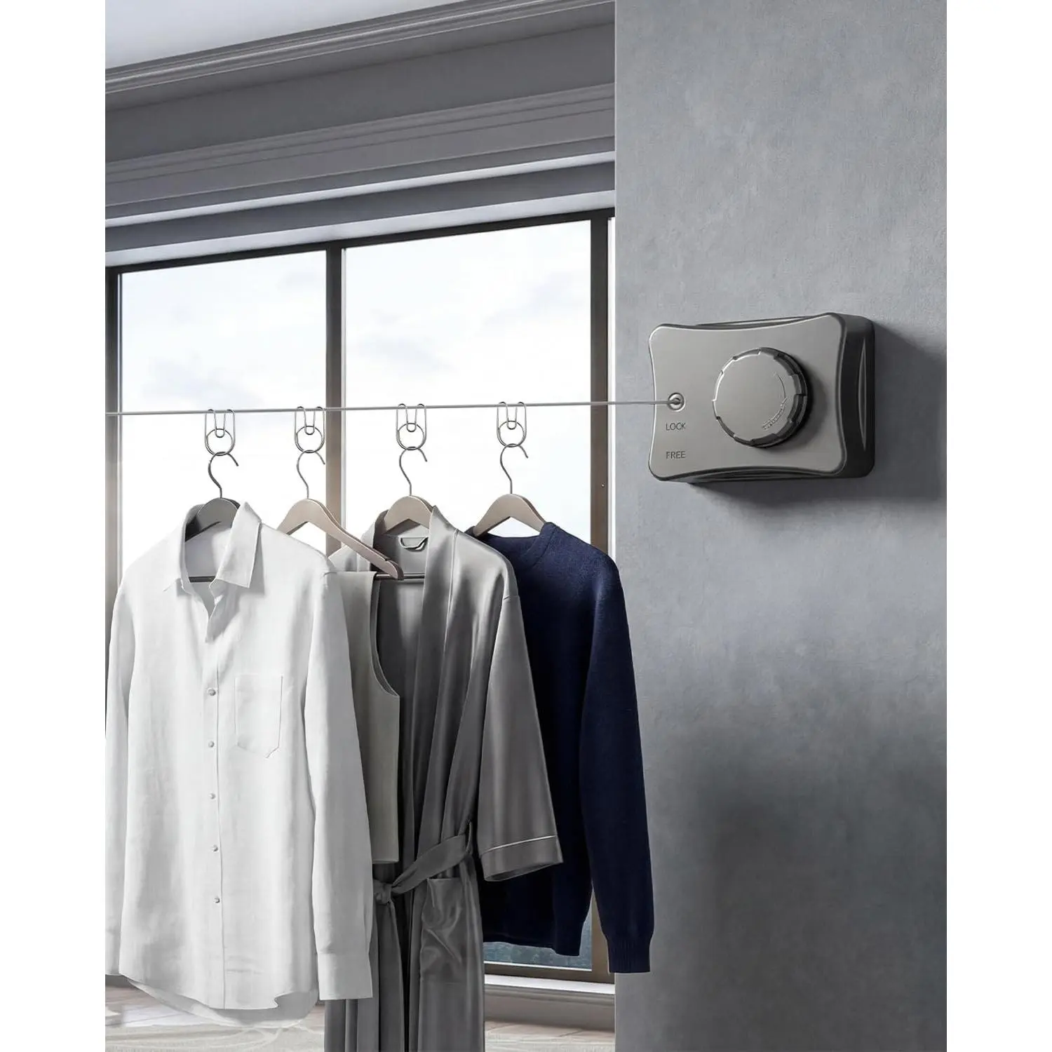 17.7 Ft Retractable Clothesline, 44LB Max Heavy Duty Non-Sagging Wall Mounted Auto Retract Laundry Line with 10 Pcs Clothespins, Suitable for Indoor Outdoor Bathroom Balcony Apartment RV Travel