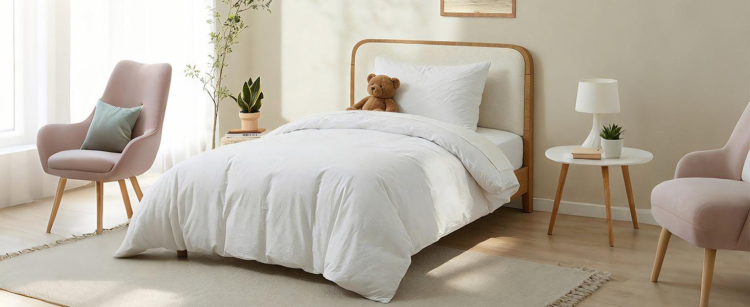 100% Washed Cotton Duvet Cover Twin Size,-Like Textured White Fade-Resistant Natural Bedding Set (No Comforter), 68x90 Inches