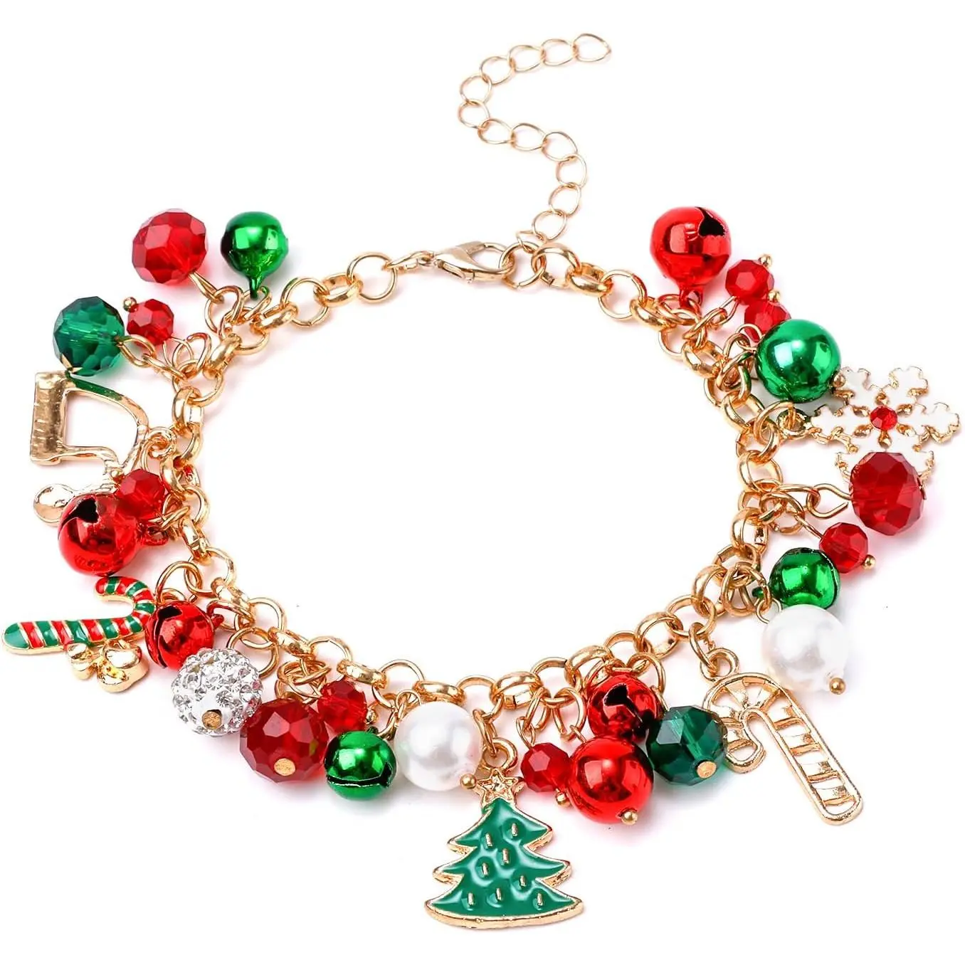 Christmas Bracelet, Delicate Christmas Jingle  Bracelets with Xmas Tree Snowflake Charms Link Bracelet for Women   Christmas Holiday Party Favors