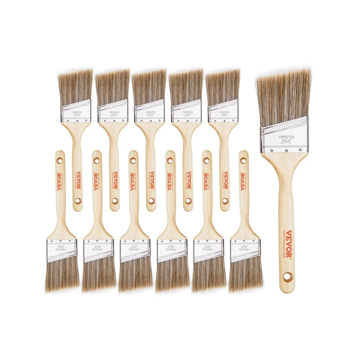 【DealsForYouDays】VEVOR Paint Brushes, 12 Piece Angle Paint Brush, Treated Wood Handle, Paint Brush Set for All Latex and Oil Paints & Stains, Wood Stain Brushes for Cabinets, Walls, Fences, Interior & Exterior Use