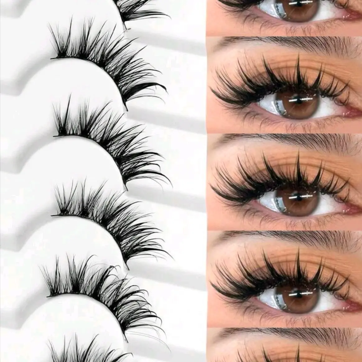 6 Pairs Cartoon Style Half-Lash False Eyelashes, Moist Effect Cat Eye Anime Wet False Lashes, Natural Thin Faux Mink Half-Strip Eyelash Extensions, Makeup False Eyelash Strips