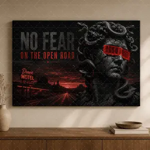 Dark Gothic Medusa Canvas Wall Art, Red Black Surreal Road Poster, Aesthetic Bedroom Wall Decor, Living Room Decor, Office Wall Art, Gaming Room Poster, Modern Moody Art Print, Gift for Him Her,wall decor,poster.