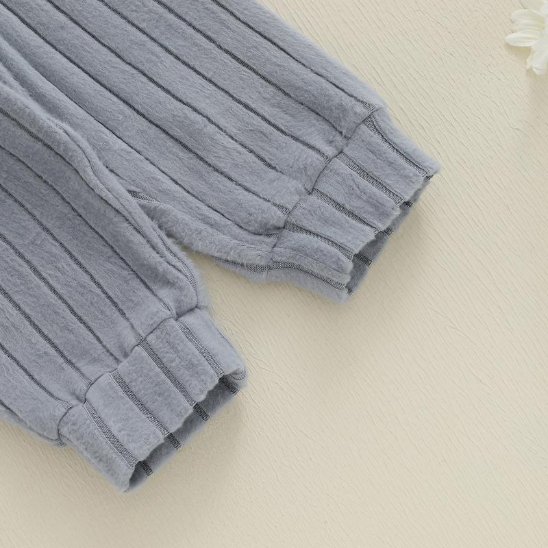 Toddler Baby Boys Clothing Set Fashionable Plush Long Sleeve Pullover with Solid Color Pants 2 Pcs Winter Outfits