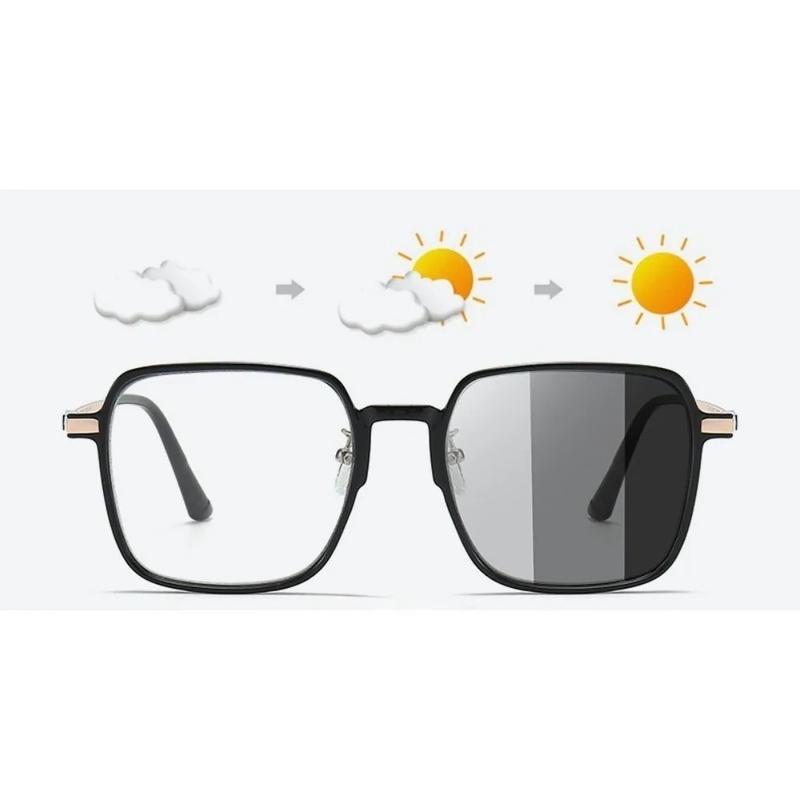 Photochromic Glasses for Men & Women, UV Protection Color-Changing Eyeglasses, Lightweight Square Frame Smart Glasses for Office, Driving, Outdoor Use & Everyday Wear