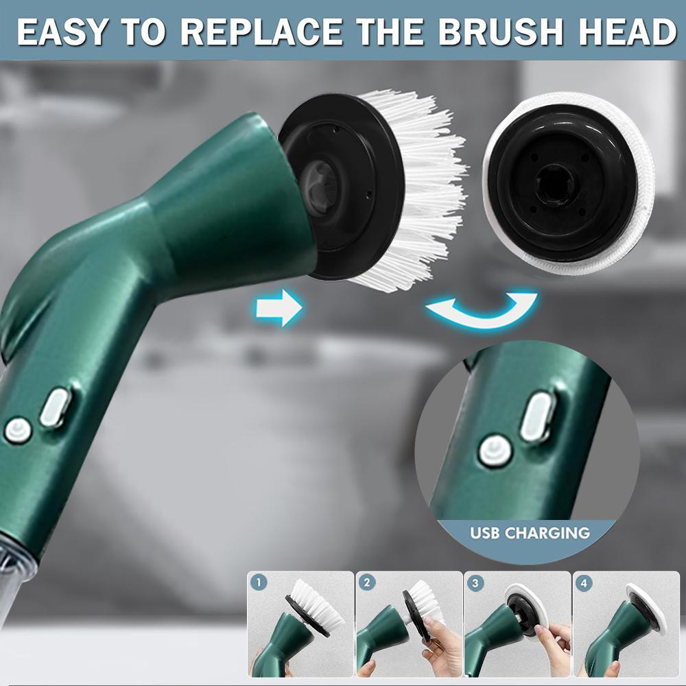The multi-functional electric brush with liquid addition is suitable for bathroom and kitchen floor scrubbing brushes. It can replace 5 or 6 rotating electric brushes Rechargeable Spin Scrubber