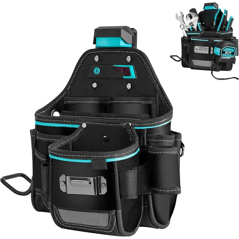 Keep Tools Organized Electrician Tool Pouch with Belt Clip Tape Measure Holder Hammer Loop Quick Release Buckle and Expandable Frame for Construction Carpentry Handyman Work Gift