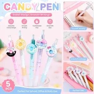 5pcs Donut Shaped Neutral Pens, Cute Push Button Resin Cartoon Pen, Stress Relief Student Water Pen, Fun and Practical Writing Tools