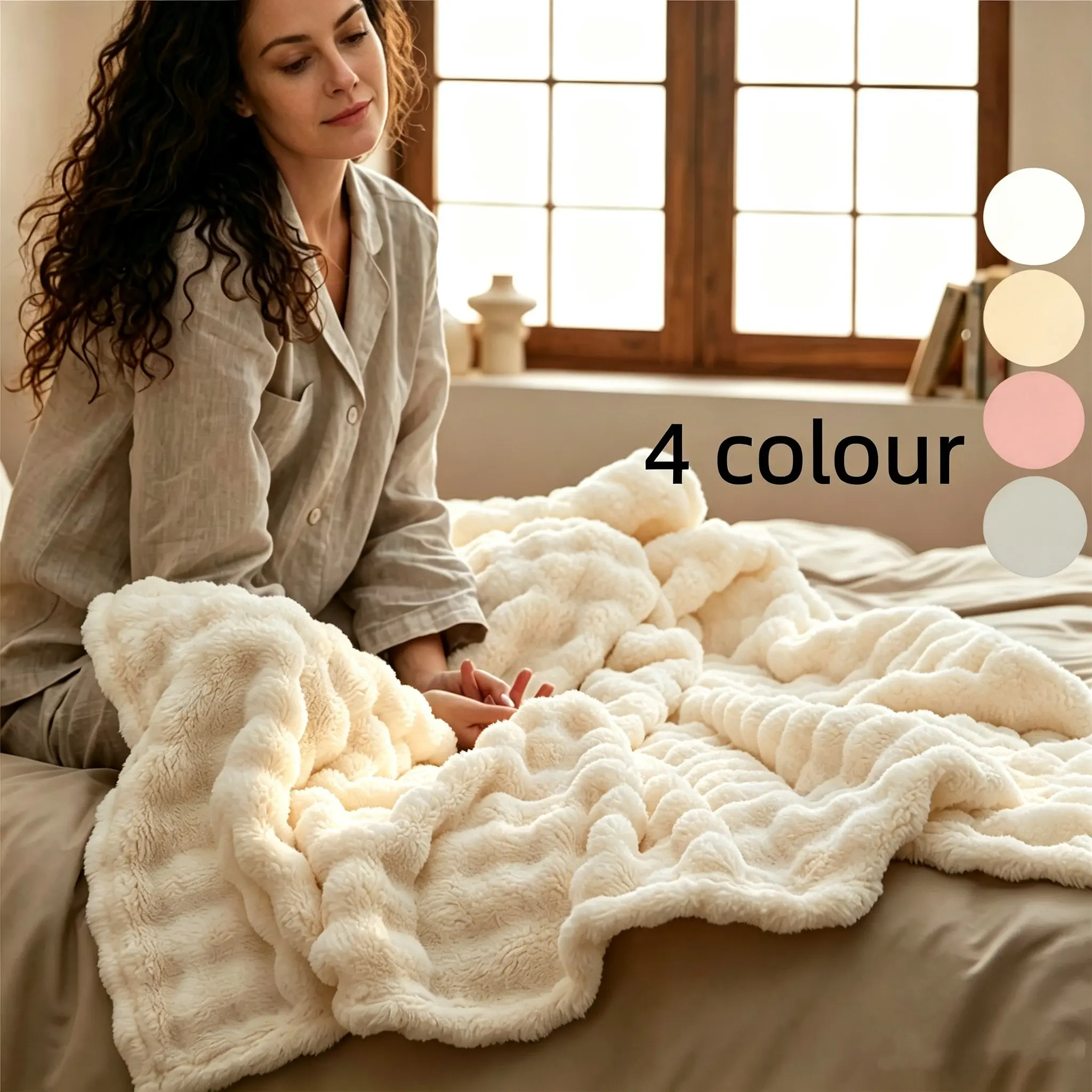 Double-Sided Fuzzy Bubble Blanket, Fleece Cozy Blanket, Soft Throw for Sofa, Luxurious Cloudy Comfort, Mother's Day Gift, 50x60 Inches, Lightweight Design