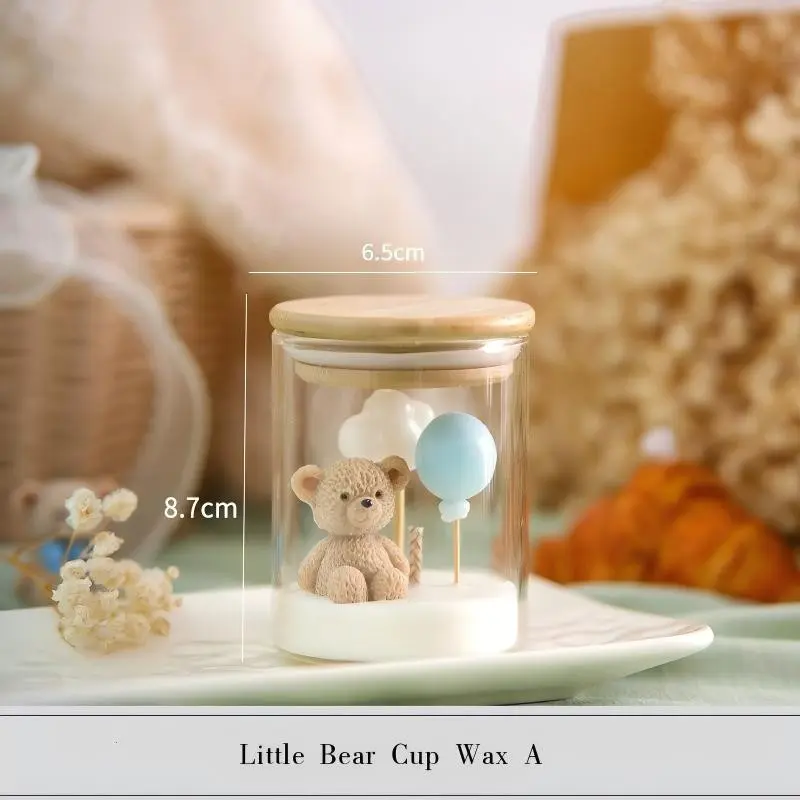 1PC Mini Glass Jar Bear Aromatherapy Decorative Candle, Surprise Gift for Best Friends - Birthday/Festival Gift, Bedroom/Desktop Decoration Ornament Bear Candle Cup