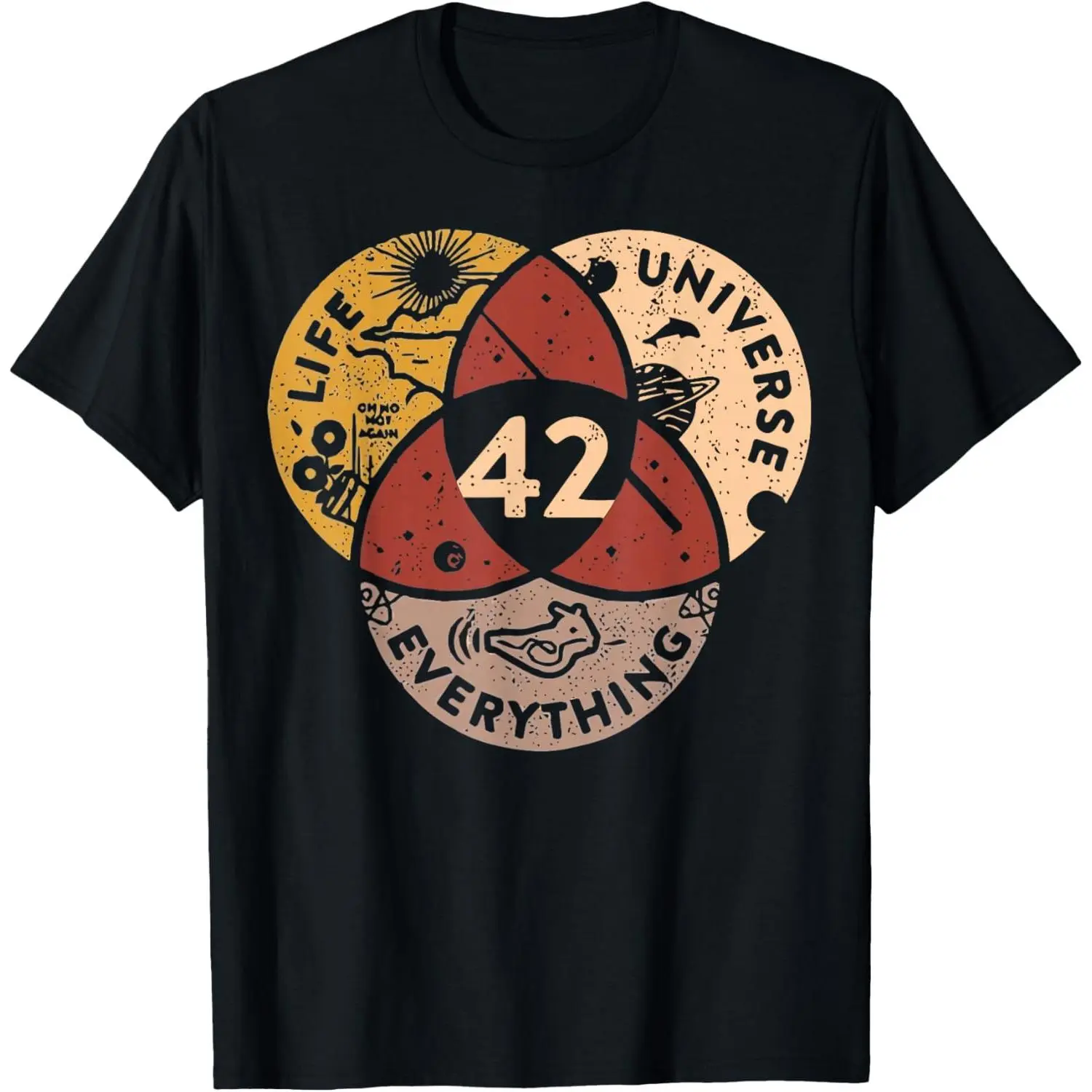Life Universe Everything 42 Graphic T-Shirt, Science Fiction Quote Print Short Sleeve Cotton Tee, Space Geek Casual Shirt