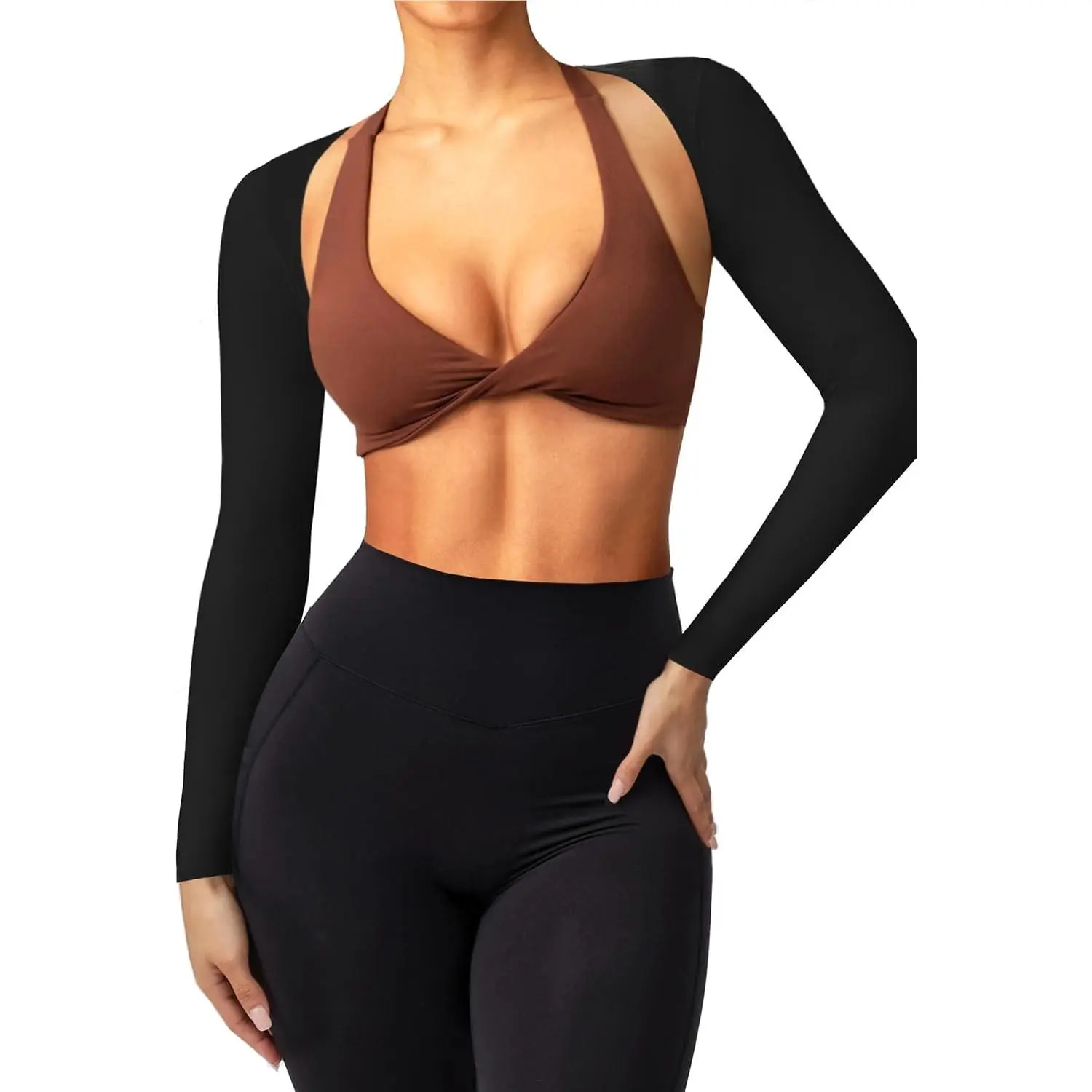Women's Long Sleeve Open Front Bolero Shrug for Workout Ballet Arm Sleeves