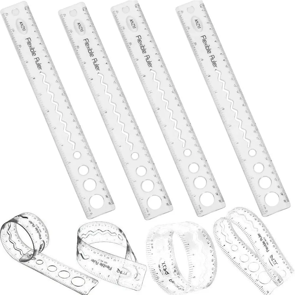 30CM/12inch Unbreakable Clear Rulers  Scale Bendable Flexible Rubber Rulers Transparent Shatterproof Straight Plastic Ruler,12 in Flexi Folding Rulers School,Classroom,or Office /Adults(4PCS)