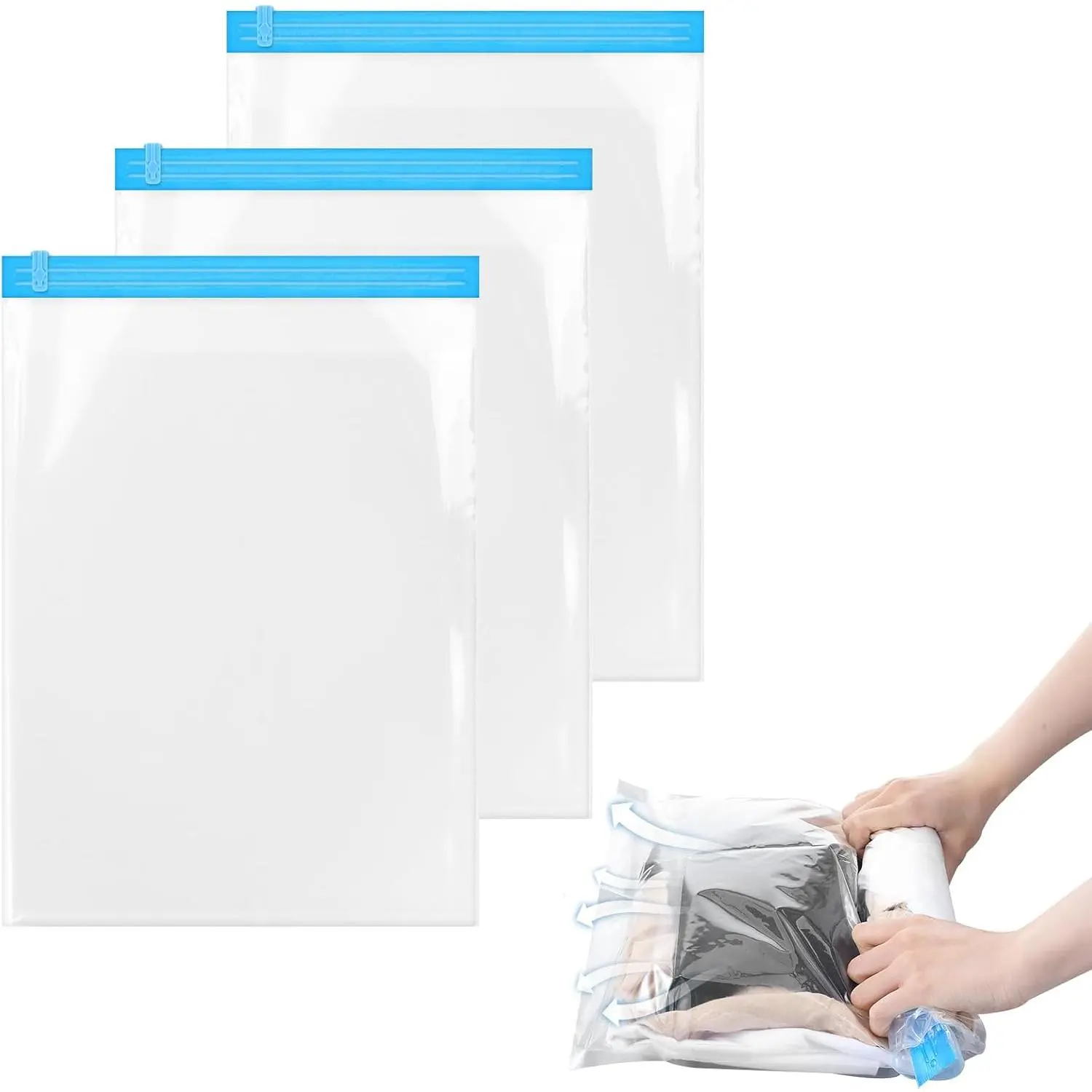 Travel Compression Bags, Roll-Up Space Saver Bags Vacuum Storage Bag | 18.5x13.7in Roll-up Compression Bags No Pump Travel for Luggage Backpack Suitcase Packing Clothing Organizers(3PCS)