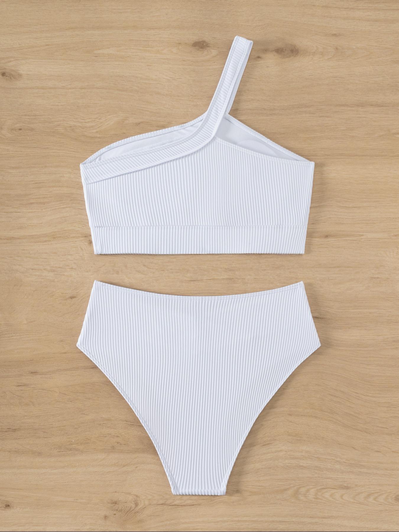 Two-Piece Set Women's Solid Color Ribbed Bikini Set for Beach Holiday Vacation, Ladies Swimwear, Swimsuits for All Seasons, Swimming Suit