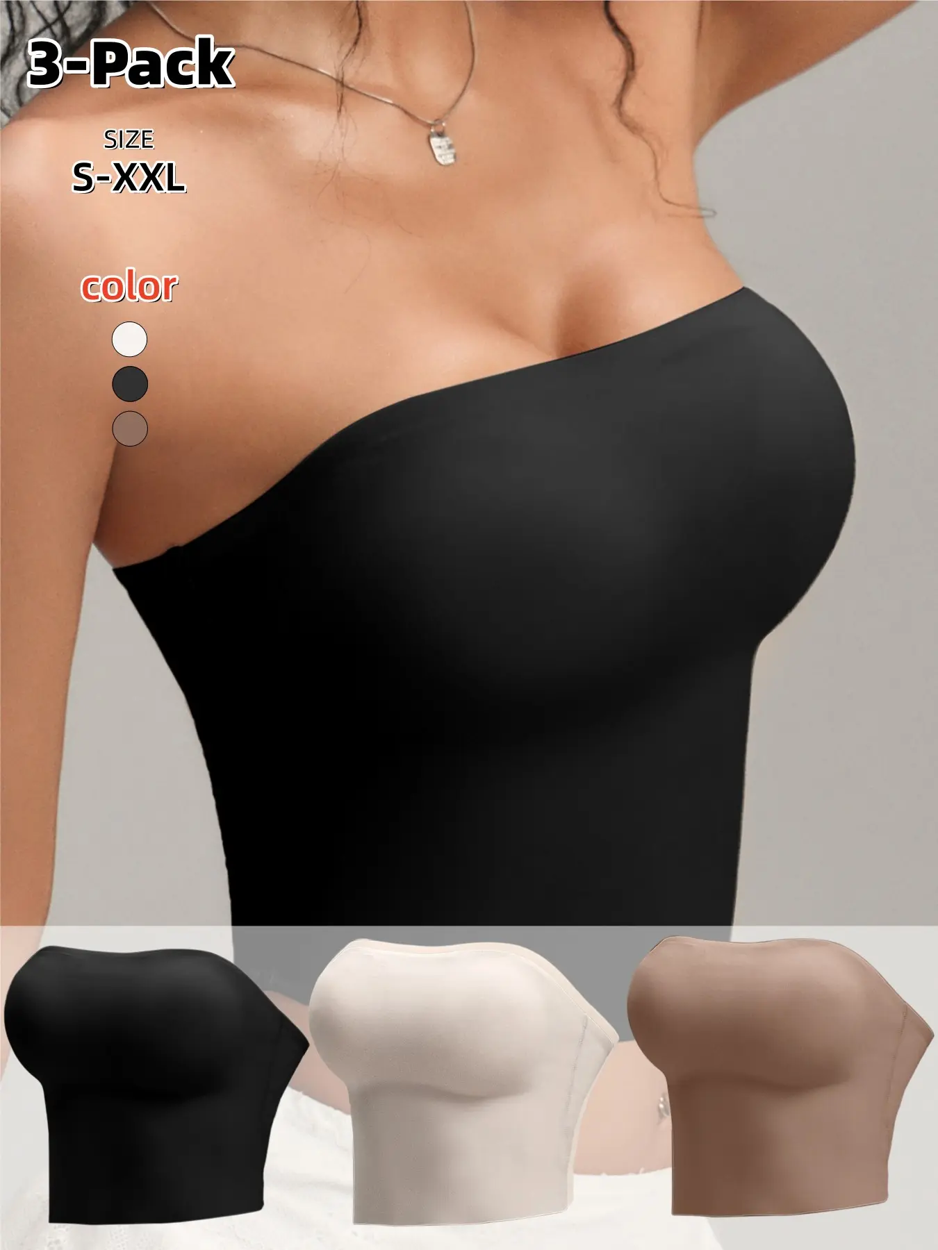 Women's Backless Plunge Bra, Wireless Balconette, Removable Pads, Anti-Slip Strips, Seamless Design, Soft Fabric, Everyday, All Seasons