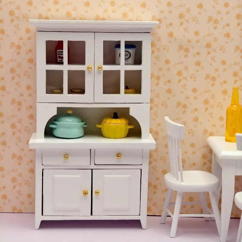 1:12 Mini Dollhouse Doll House Furniture White Bookcase Vertical Cabinet Study Scene Decor Collectible Christmas New Year Easter Gift