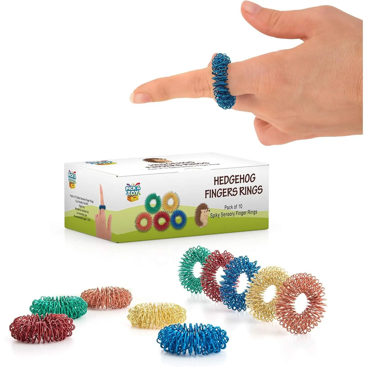 Acupressure Rings - 10 Quiet Metal Rubber Fidget Toys for 12+ & Kids 5+, Sensory Set for Relaxation, Pain Relief, Comics/Video Games/Anime & Manga Activities | Pick A Toy Educational Tool
