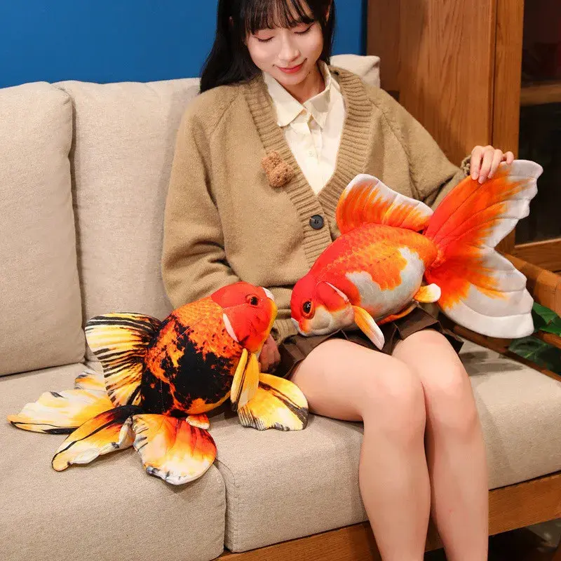 50cm Lifelike Goldfish Plush Stuffed Big Long Tail Lovely Imitation Sea Animal Chubby Soft Pillow Zoo Park Souvenir