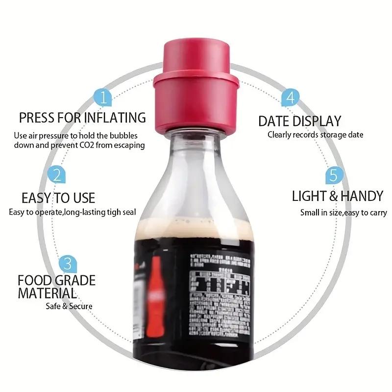 Vacuum Beverage Soda Fresh-keeping Bottle Lid, 1 Count Press Inflatable Soda Airtight Lid, Bottle Stopper Protector, Beverage Dustproof and Leak-proof Sealing Cap, Reusable Sealing Cap