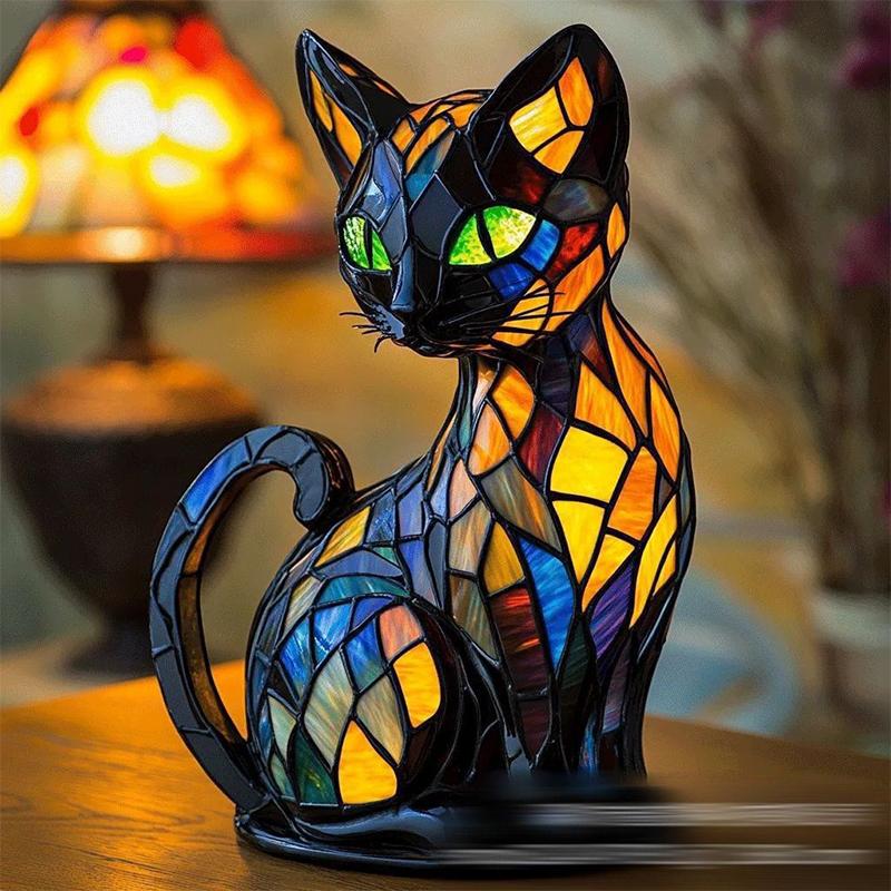 Cute Cat Pet Led Light Retro Cat Dyeing Resin Desktop Night Light Cat Light Colorful Glass Suitable For Animal Enthusiasts
