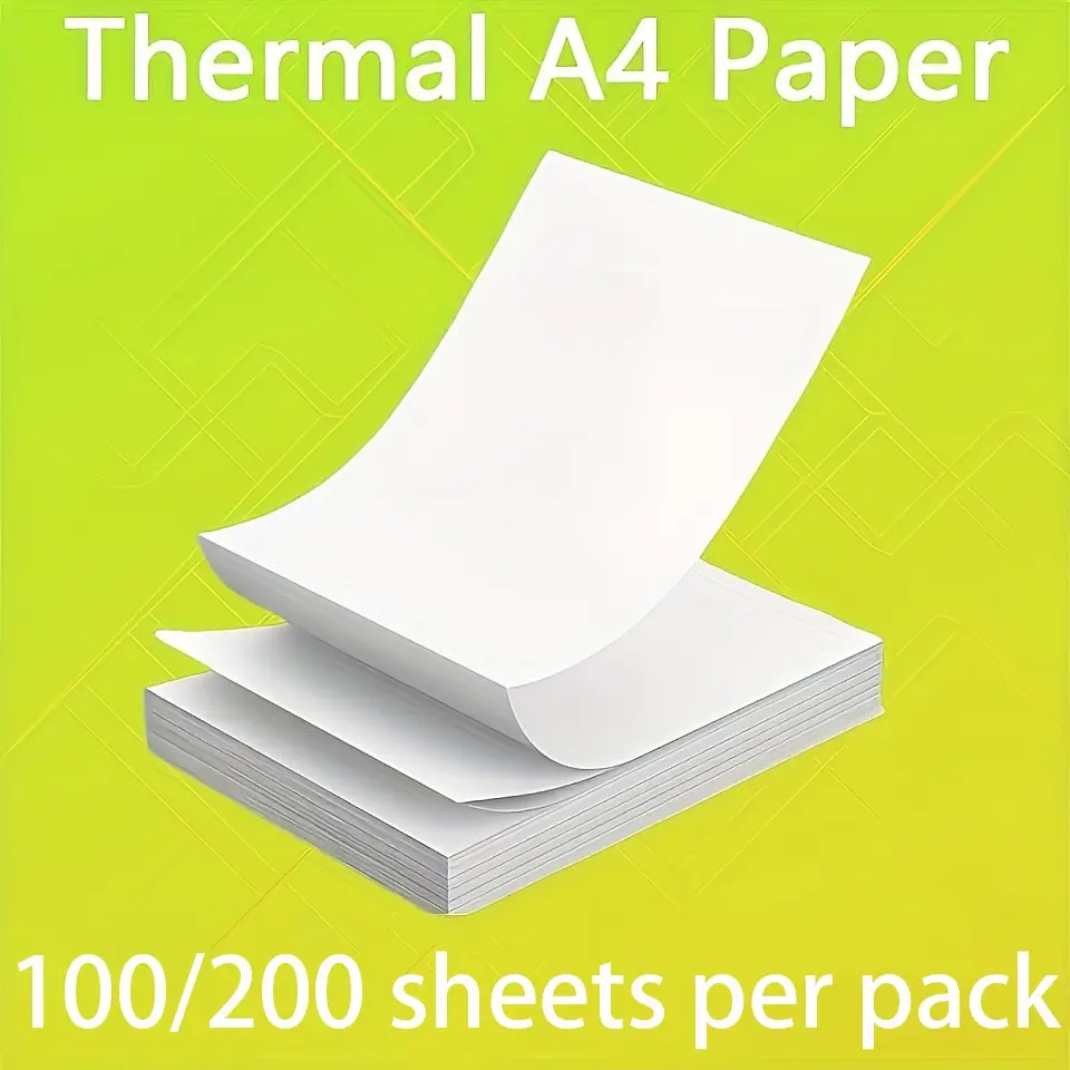 A4 Folded Thermal Paper 100/200 Sheets, Compatible with M08f-A4 Portable Printer, Ideal for Homework, Contracts, Photos