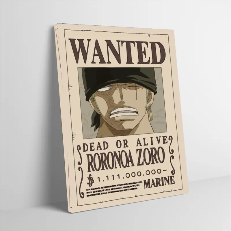 Roronoa Zoro Wanted Poster Canvas Wall Art 1.111 Billion Dead or Alive Vintage Kraft Paper Style Anime Manga Art Print Wall Decor for Gaming Room Boy Bedroom Unframed