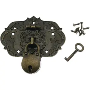 Antique Embossing Decorative Brass Hasp Clasp Latch Lock with Screws for Jewelry Box Ordinary Box Wooden Case Furniture Decoration (Bronze)