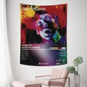 Alice In Chains band Facelift Album Tapestry - Psychedelic Neon Colorful Screaming Face Close Up Art Poster Wall Hanging, Grunge Metal Rock Music Fabric Banner, Cool Room Decor for Bedroom