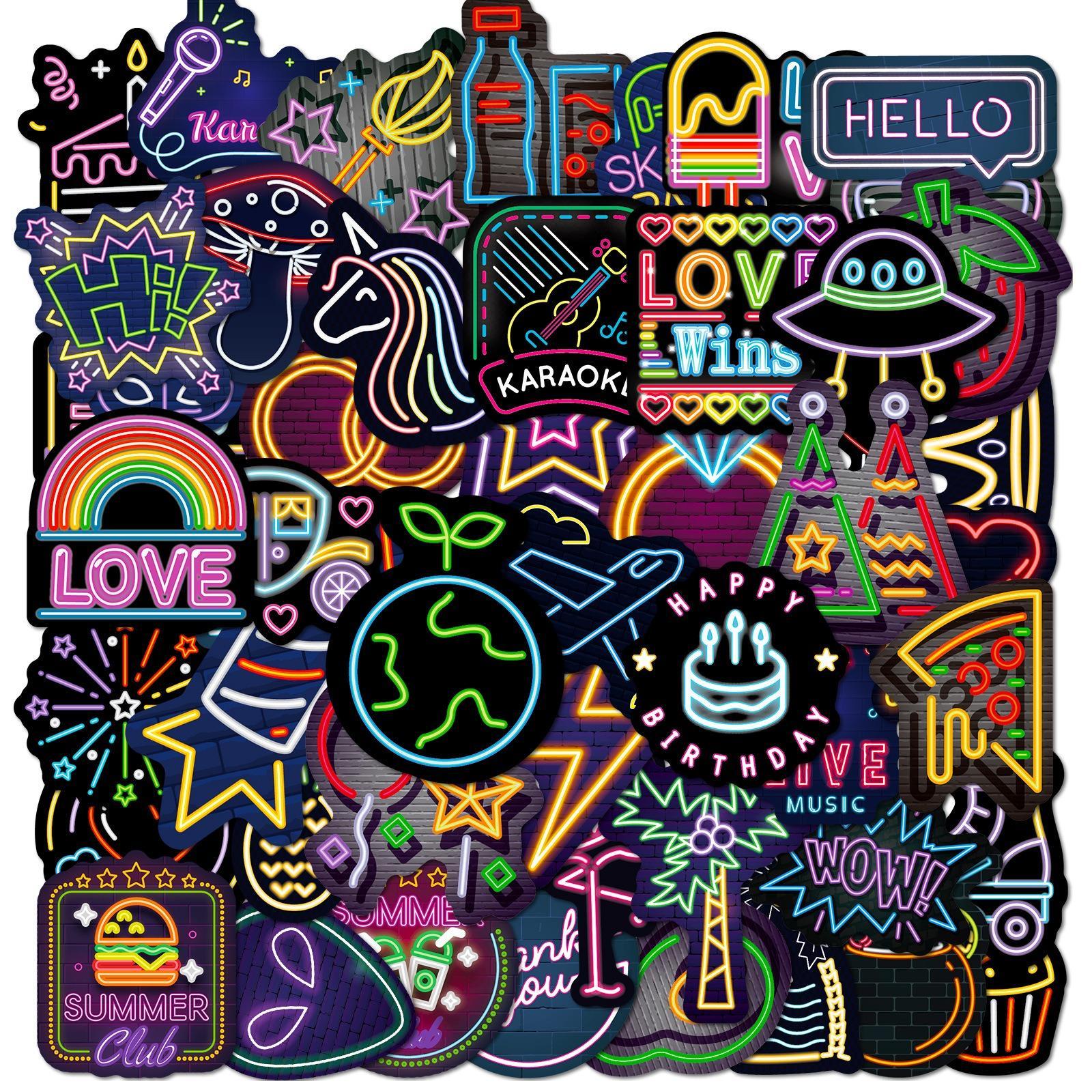 50pcs Neon Series Sticker, Waterproof Sticker Pack, Sticker Decals for Wall Water Bottle Skateboard Helmet Car Bike Luggage Laptop, Christmas Gift, Colorful Creative Decoration