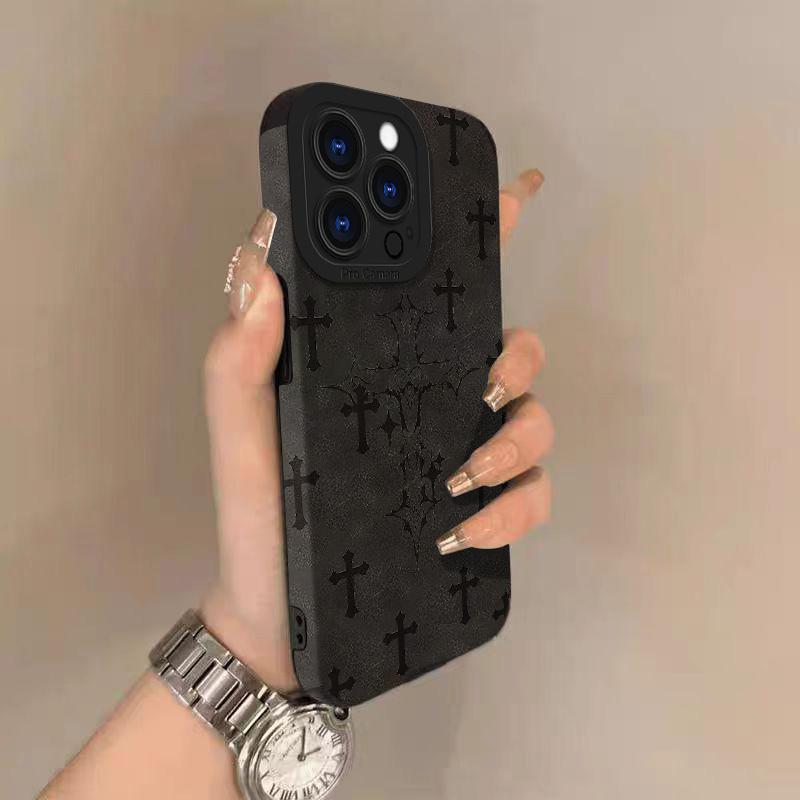 Black cross-patterned phone case, compatible with iPhone 17, Pro Max, Air 16, 16e, 15, 14, 13, 12, 11, Pro Max Plus, X, XS, MAX, XR, back cover.