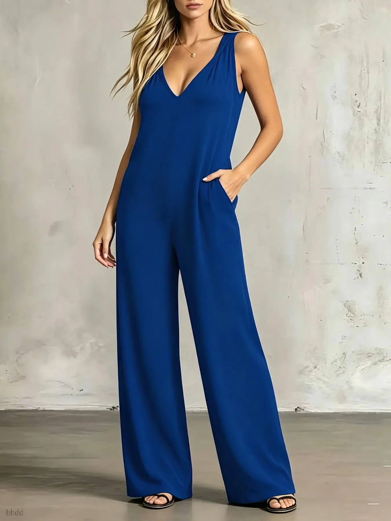Trendy Hooded One-Piece Home Wear, Sleeveless Wide-Leg Pocket Jumpsuit, Lightweight Summer Comfort Sleepwear, Casual Lounge