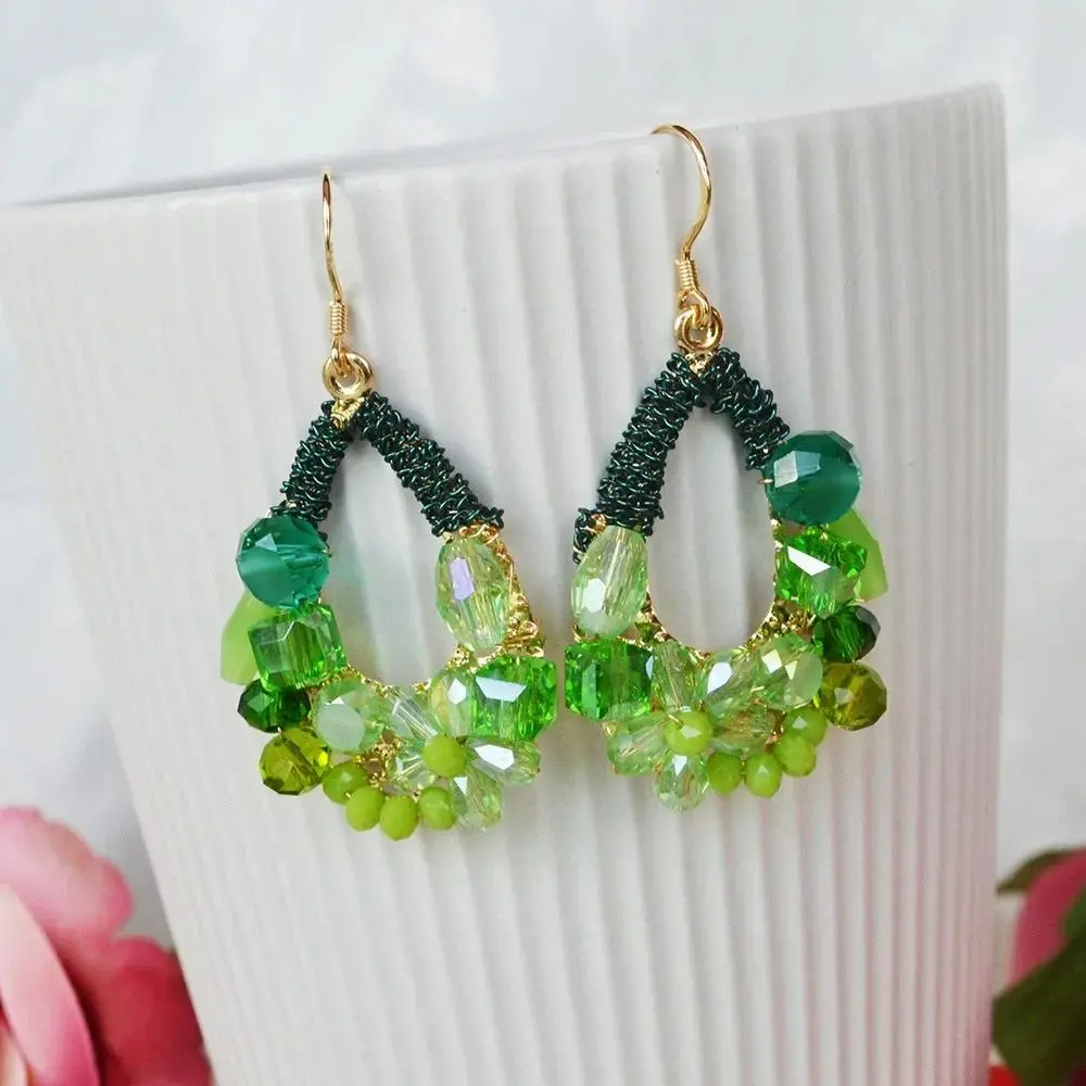 Beaded earrings Water drop Originality Hand knitting Crystal Flowers Graph Bohemia Alloy Tide Simple Rice bead earrings