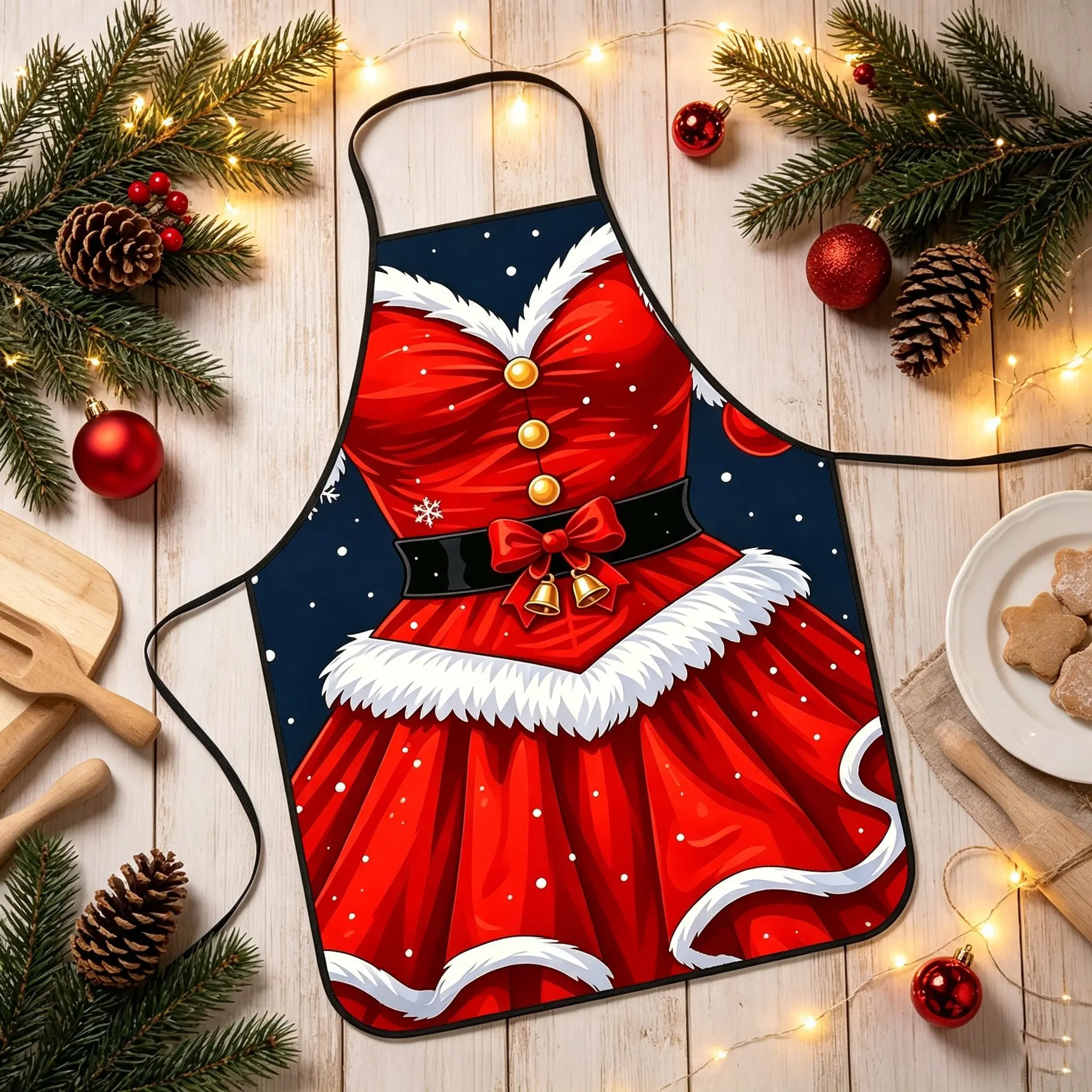 Christmas Snowflake Print Kitchen Apron, Festive Cooking Apron, Creative Christmas Gift, Holiday Kitchen Accessory for Housewives