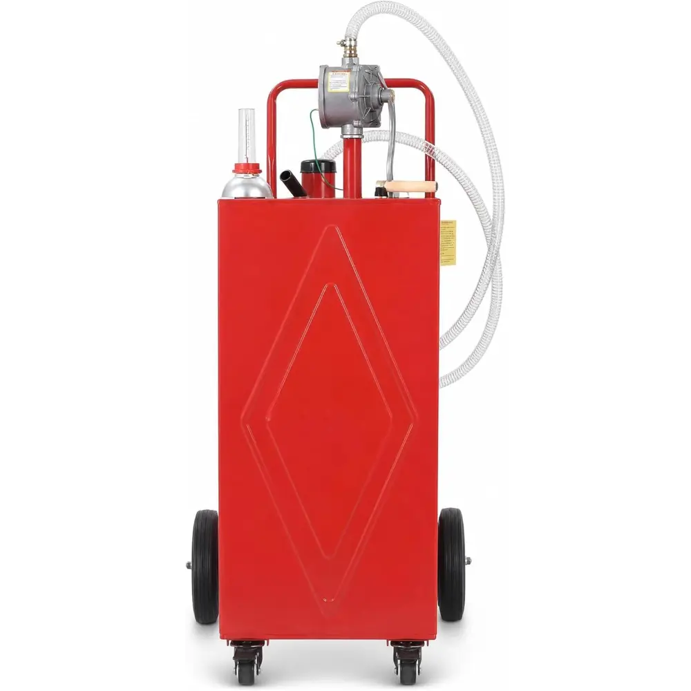 30-Gallon Portable Fuel Caddy with Manual Pump, Heavy-Duty Steel Gasoline & Diesel Transfer Tank on 4 Wheels for Lawn Mowers, Boats & Trucks