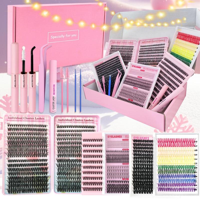 Mixed Length and Color DIY Eyelash Extension Set, Self-Application Volume Cluster Lashes, Rainbow Wispy Individual Lash Clusters, Individual Lash Extensions