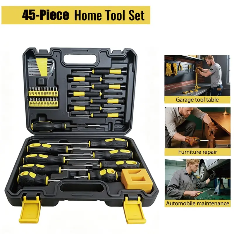 45-Piece Multifunctional Screwdriver Set with Magnetic Bits, Magnetic Screwdriver Tools, Includes Flathead, Phillips, Hex, Torx Screwdrivers, with Magnetiser/ Demagnetiser Tool – Snap-Fastening Case, Ideal for DIY, Car Repairs & Emergency Toolkits