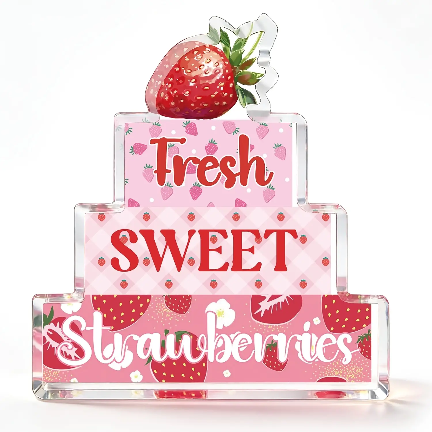 Cake‑Shaped Fresh Sweet Strawberries Acrylic Ornament Pink Fruit Theme Home Kitchen Table Decor