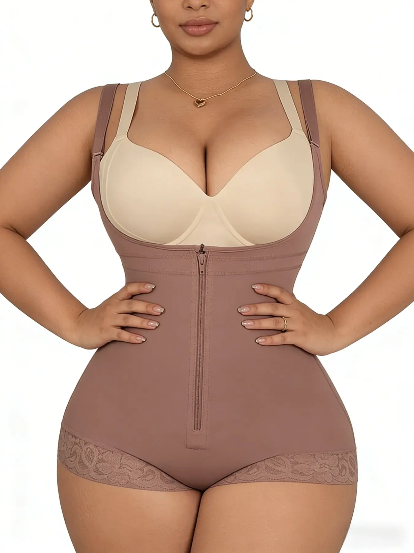 1 Count Women's Open Bust Lace Hem Shapewear, Colombian Shapewear, Fajas, Adjustable Thin Strap Body Shaper, Crotch Hook Closure Shapewear Bodysuit, Anti-Slip Lace Trim Bodysuit, Sculpting Jumpsuit, Perfect For All Occasions, Fit