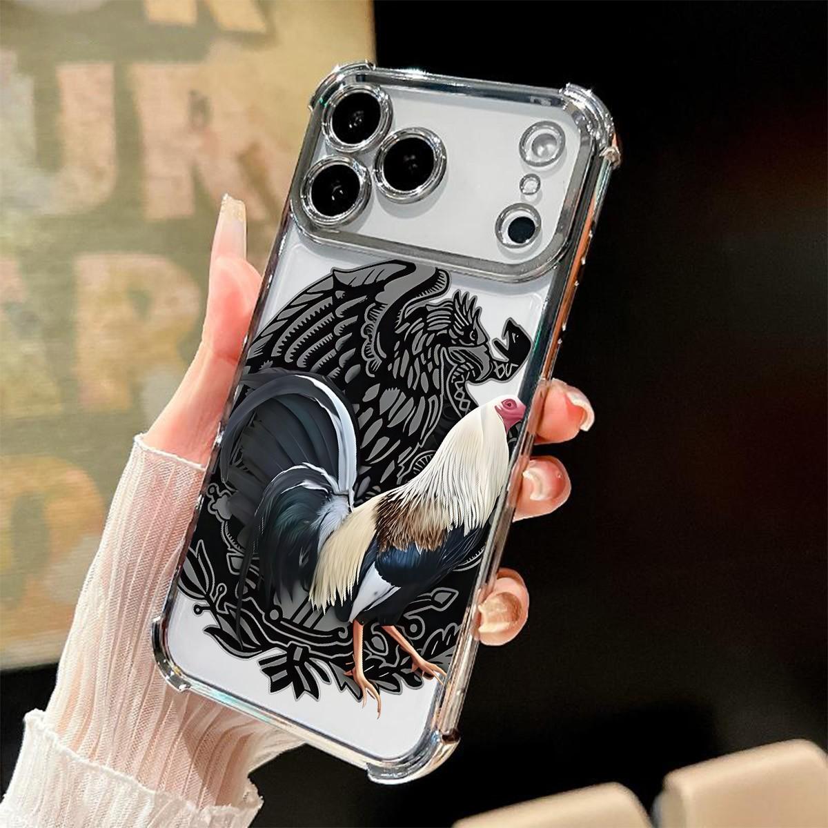Cool Rooster Pattern Electroplated Four - Corner Airbag Shock - Proof Phone Case . Suitable For Iphone 17 Pro Max 16 / 15 / 14 / 13 / 12 / 11 Pro Max . Airbag Shock - Proof Transparent Protective Case .