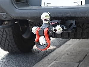 Trailer Hitch Tri-Ball Mount: with Swivel Tow Shackle and Tow Hook, fits for 2-inch Receiver, Chrome Trailer Ball Size 1-7/8", 2