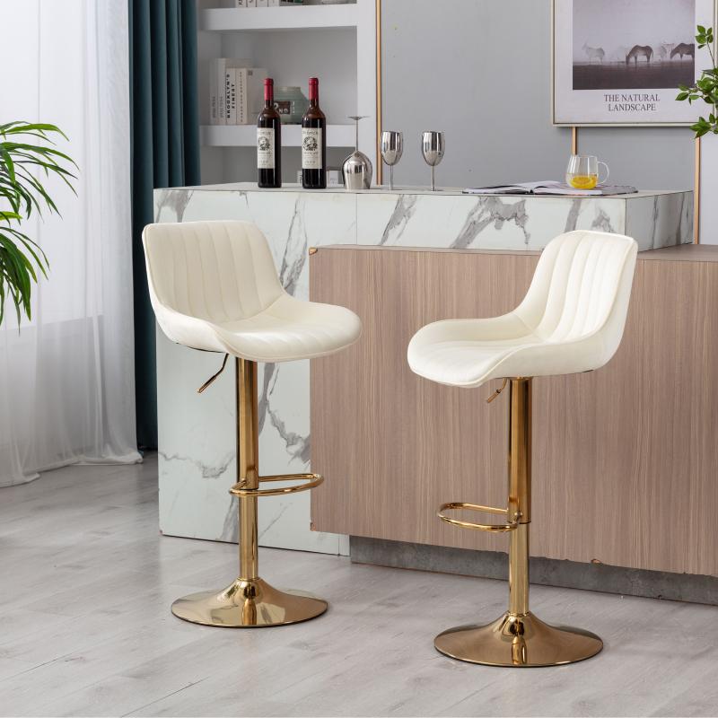 Chrome Footrest and Base Swivel Height Adjustable Mechanical Lifting Velvet + Golden Leg Simple Bar Stool,Set of 2,Ivory Furniture Lounge gaming chair vanity chair Modern Aesthetic criss cross chair gaming chair