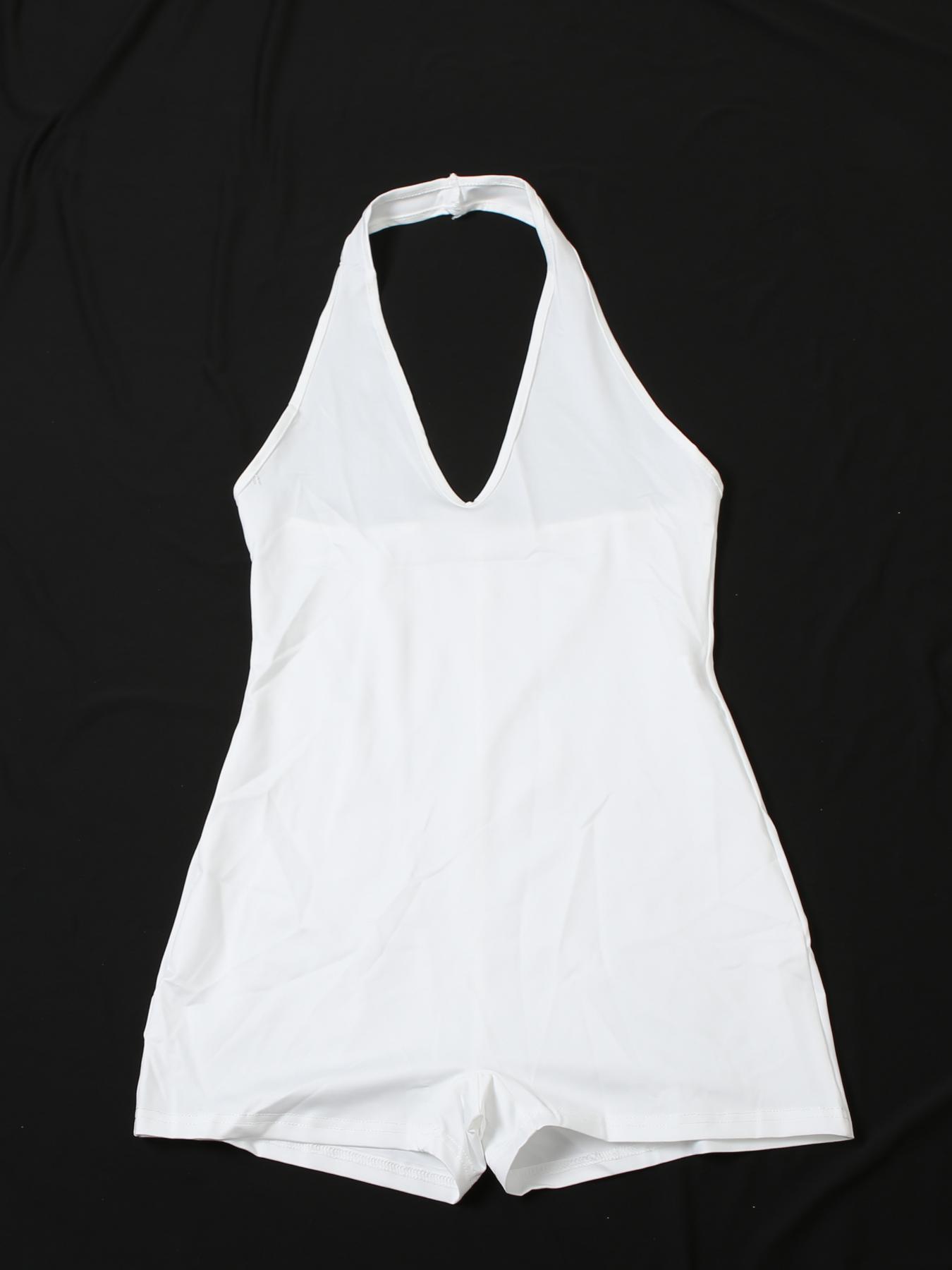 Women's Solid Halter Neck Romper, Basic Casual Sleeveless Backless Romper for Daily Outdoor Wear, Overalls, Womenswear