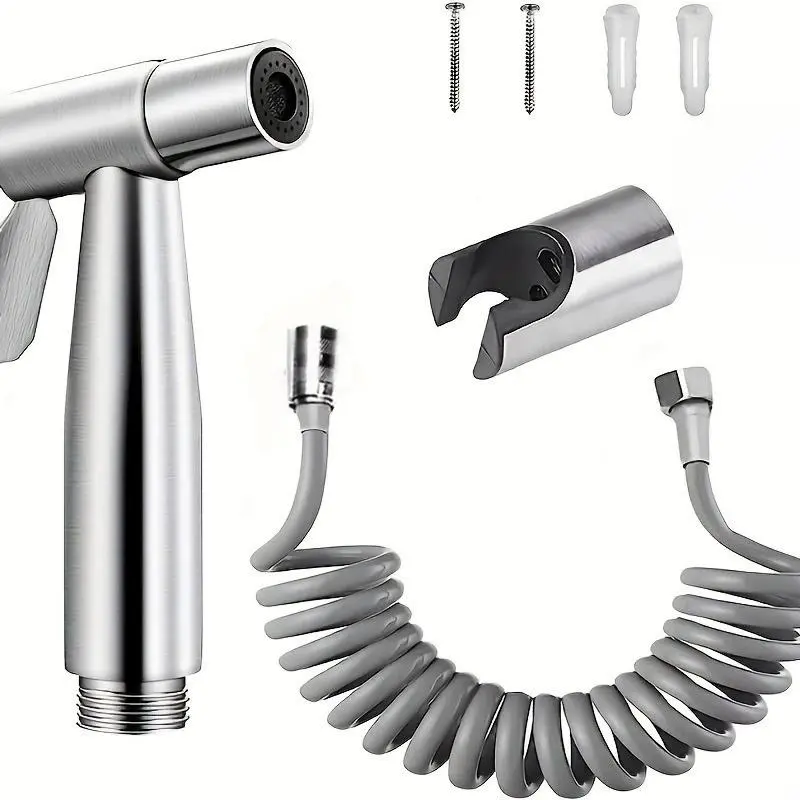 Stainless Steel Handheld Bidet Sprayer, 1 Set Including Bidet Head & Hose & Holder, Bathroom Shower Equipment for Home Use, Handheld Toilet Bidet, Modern Bidet Sprayer