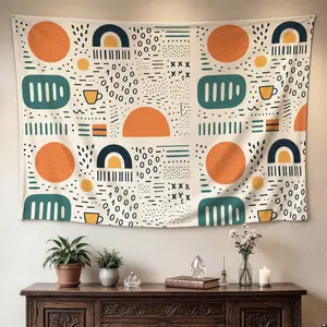 Boho Geometric Abstract Shapes Wall tapestry,Large size Printed Horizontal Tapestry blanket,Polyester Fabric Wall Hanging for bedroom,living room,No Installation Required,Indoor,Outdoor,Gift for Family and Friends