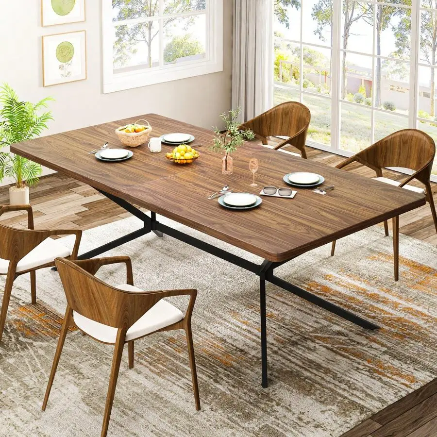 Long Dining Table, Multifunctional Console, Table With Sturdy Metal Frame, Small Space Tall Table, 71-Inch Dining Table, Suitable Home, And Dining Room, Brown