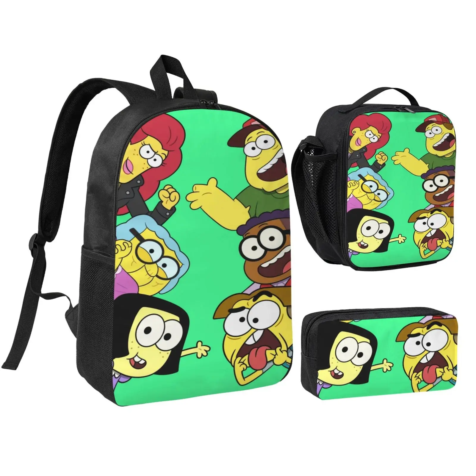 Big City Greens Laptop Backpack 3 Piece Set with Lunch Box And Pencil Case, 3D Printed Lightweight High-capacity Bookbag Fashion Bento Backpack