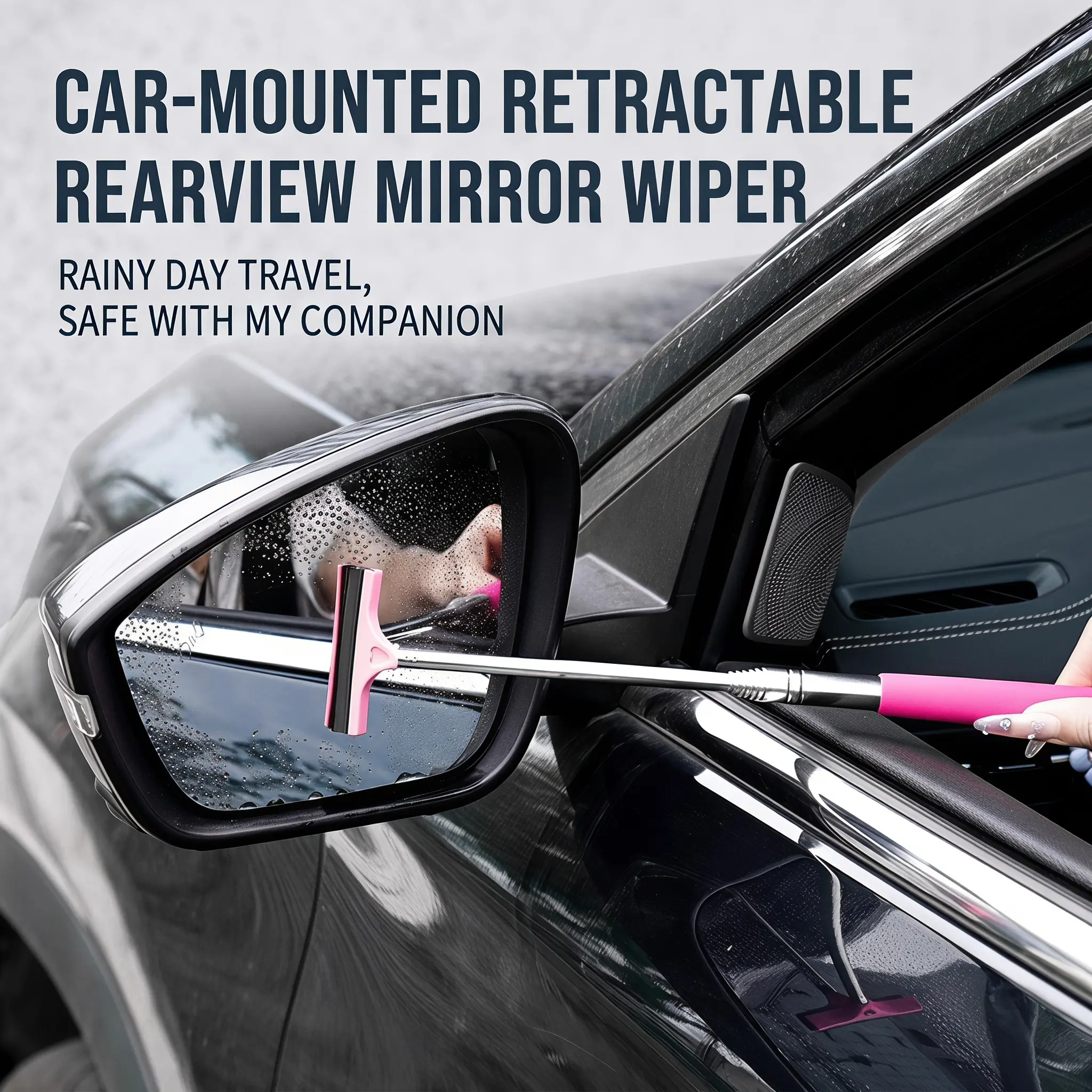 Portable Long-Handled Car Rearview Mirror Wiper, Retractable Auto Mirror Squeegee Cleaner and Glass Mist Cleaner, Professional Car Cleaning Tool, Car Wash Accessories, Car Cleaning Supplies, Car Detailing Products, Car Care Detailer-YY1