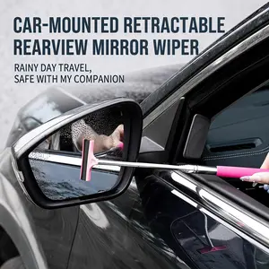 Portable Long-Handled Car Rearview Mirror Wiper, Retractable Auto Mirror Squeegee Cleaner and Glass Mist Cleaner, Professional Car Cleaning Tool, Car Wash Accessories, Car Cleaning Supplies, Car Detailing Products, Car Care Detailer-YY1