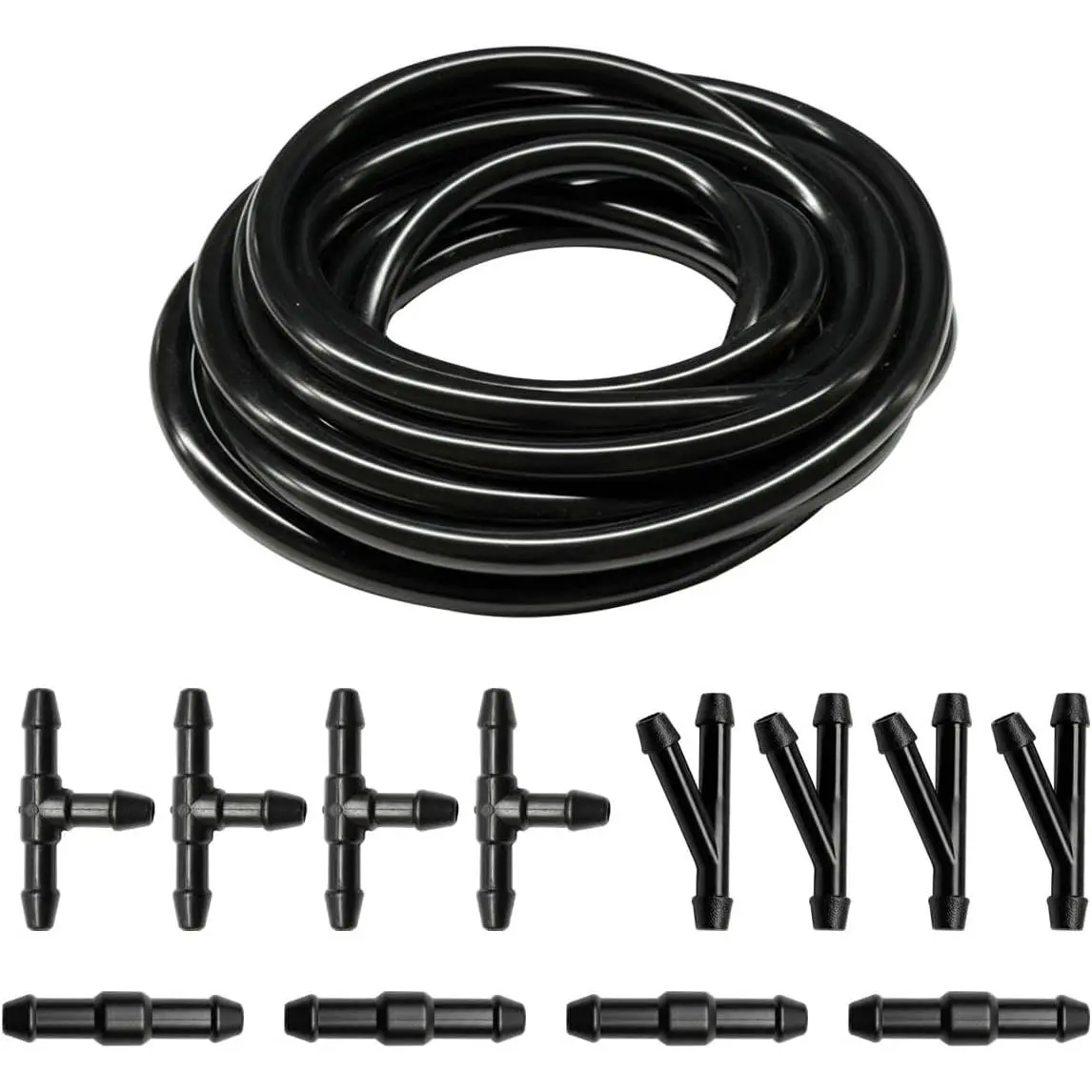 13 count  Windshield Washer Hose Kit, Includes 12 Windshield Wiper Hose Connectors & 4M Washer Fluid Hose,  Repair Kit Accessories for Connect  Water Pump and Nozzle (Black)