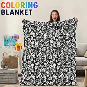 Color-Your-Own Blanket for Kids & Adults – DIY Interactive Fuzzy Velvet Throw with 24 Acrylic Markers – Creative Art Blanket for Family Fun & Travel，graduation gifts，color blanket，tapestry